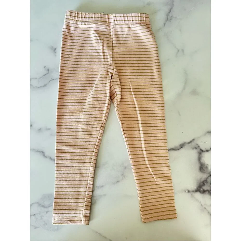 Blush Pink gold shimmer leggings 24 month striped pull on full length girls todd